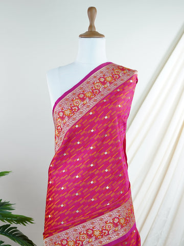 Katan In shades of pink upon pink, this semi Katan silk saree from Varanasi is adorned with striking geometric motifs. The structured weave pairs beautifully with the softness of silk, creating a look that is both bold and refined. A perfect blend of tradition and modern design.br
#SemiKatanSilk #GeometricElegance #PinkSareeLove #VaranasiWeaves #HandloomSaree #ModernTradition #SilkStories #Manoranjitham Bhargavi - Semi Silk Saree | Nan Zari Work | Handwoven - Manoranjitham Weaves - Handloom Store