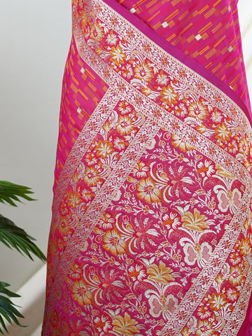 Katan In shades of pink upon pink, this semi Katan silk saree from Varanasi is adorned with striking geometric motifs. The structured weave pairs beautifully with the softness of silk, creating a look that is both bold and refined. A perfect blend of tradition and modern design.br
#SemiKatanSilk #GeometricElegance #PinkSareeLove #VaranasiWeaves #HandloomSaree #ModernTradition #SilkStories #Manoranjitham Bhargavi - Semi Silk Saree | Nan Zari Work | Handwoven - Manoranjitham Weaves - Handloom Store