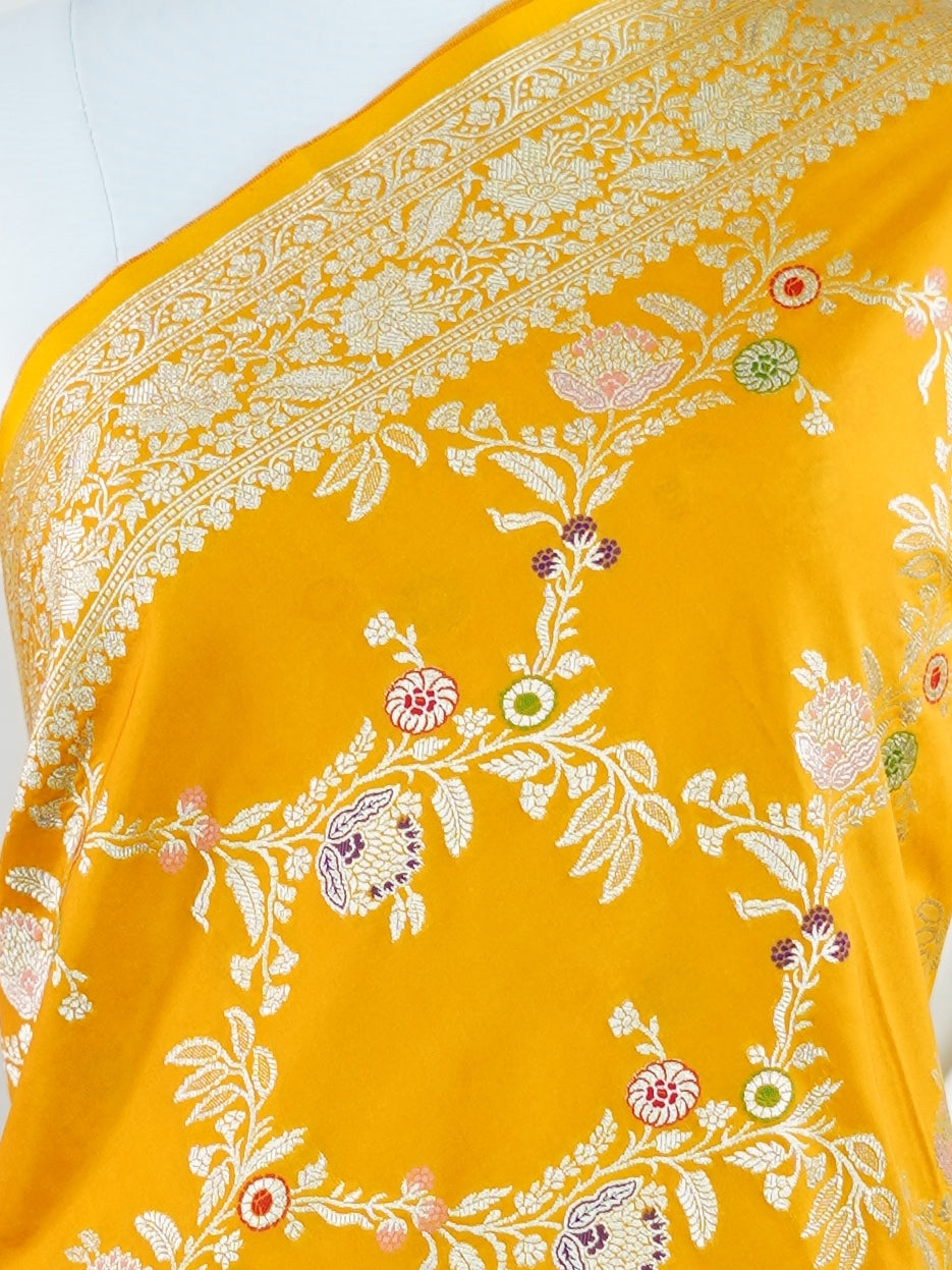 Katan Yellow Katan Semi Silk - Manoranjitham Weaves - Handloom Store