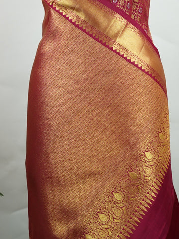 Kanchipuram Silk This red Kanchipuram silk saree is woven from 100% pure silk with gold and silver zari buttas. The golden shimmer adds a touch of tradition and elegance. Soft, rich, and timeless — perfect for weddings and festive occasions. A classic treasure from Kanchipuram's handloom legacy.             #ManoranjithamSilks #KanjivaramHandloom #PureSilkSaree #BridalElegance #TimelessTradition Bhairavia - Manoranjitham Weaves - Handloom Store