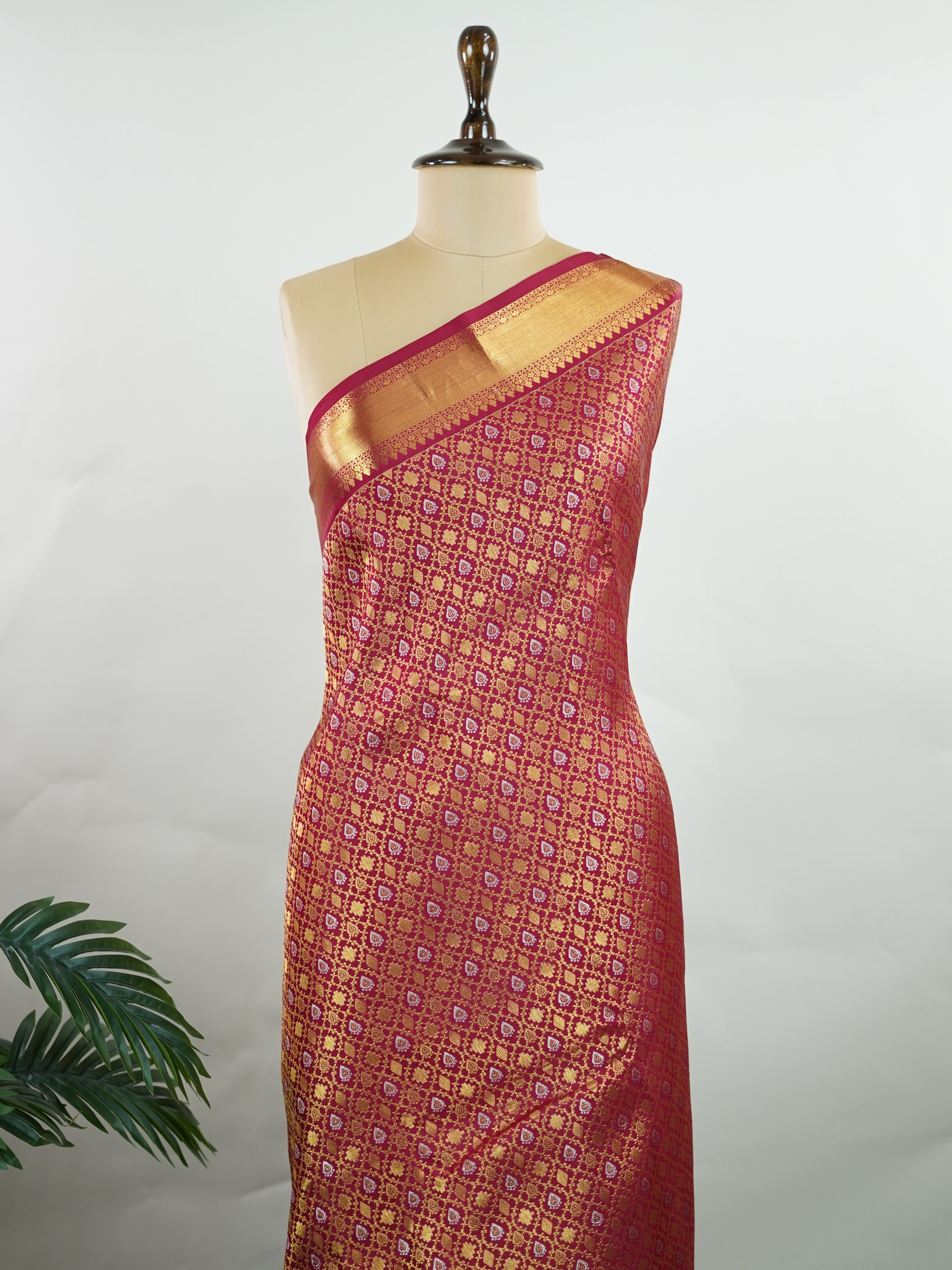 Kanchipuram Silk This red Kanchipuram silk saree is woven from 100% pure silk with gold and silver zari buttas. The golden shimmer adds a touch of tradition and elegance. Soft, rich, and timeless — perfect for weddings and festive occasions. A classic treasure from Kanchipuram's handloom legacy.             #ManoranjithamSilks #KanjivaramHandloom #PureSilkSaree #BridalElegance #TimelessTradition Bhairavia - Manoranjitham Weaves - Handloom Store