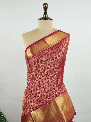 Kanchipuram Silk This red Kanchipuram silk saree is woven from 100% pure silk with gold and silver zari buttas. The golden shimmer adds a touch of tradition and elegance. Soft, rich, and timeless — perfect for weddings and festive occasions. A classic treasure from Kanchipuram's handloom legacy.             #ManoranjithamSilks #KanjivaramHandloom #PureSilkSaree #BridalElegance #TimelessTradition Bhairavia - Manoranjitham Weaves - Handloom Store