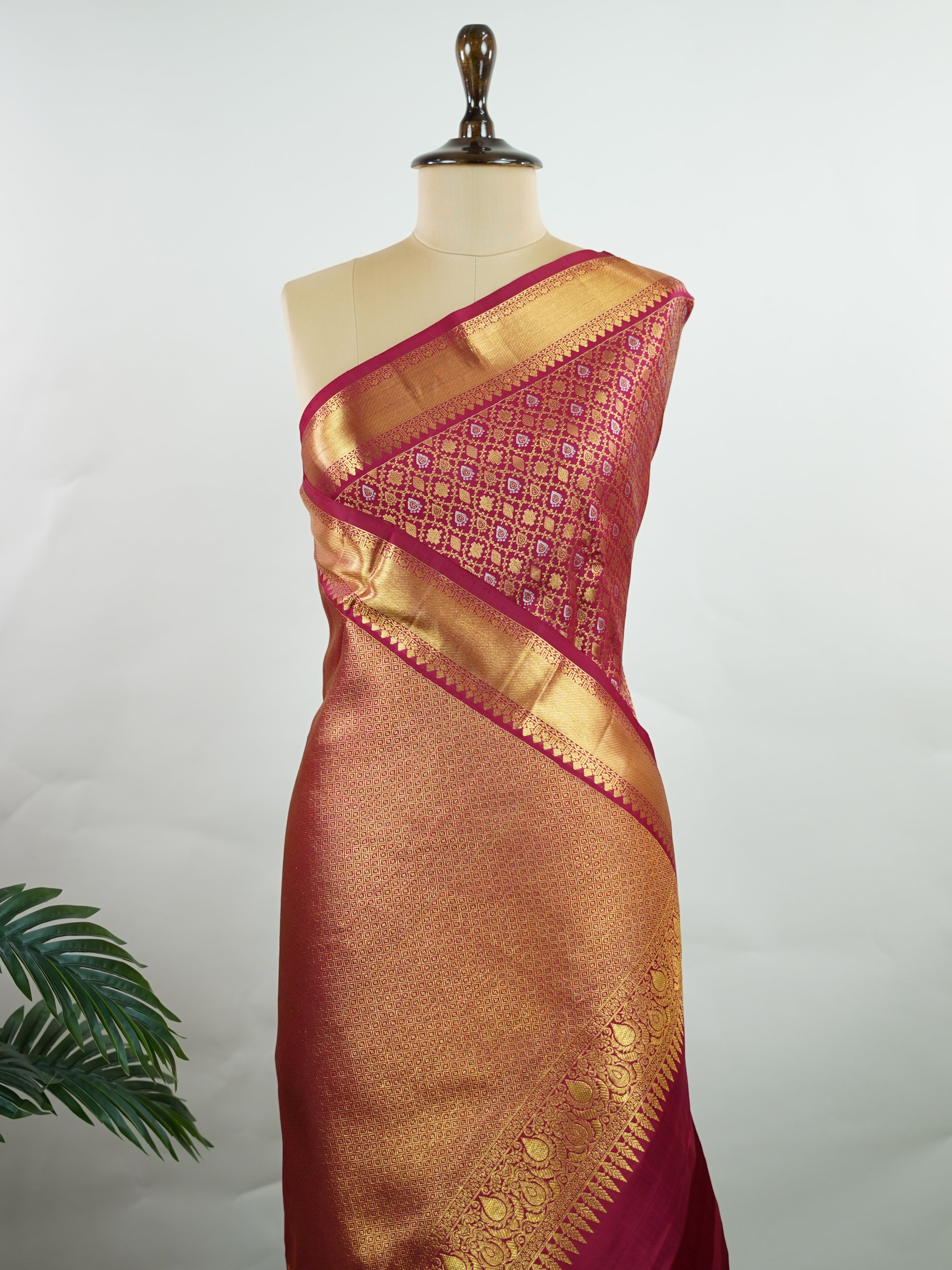 Kanchipuram Silk This red Kanchipuram silk saree is woven from 100% pure silk with gold and silver zari buttas. The golden shimmer adds a touch of tradition and elegance. Soft, rich, and timeless — perfect for weddings and festive occasions. A classic treasure from Kanchipuram's handloom legacy.             #ManoranjithamSilks #KanjivaramHandloom #PureSilkSaree #BridalElegance #TimelessTradition Bhairavia - Manoranjitham Weaves - Handloom Store