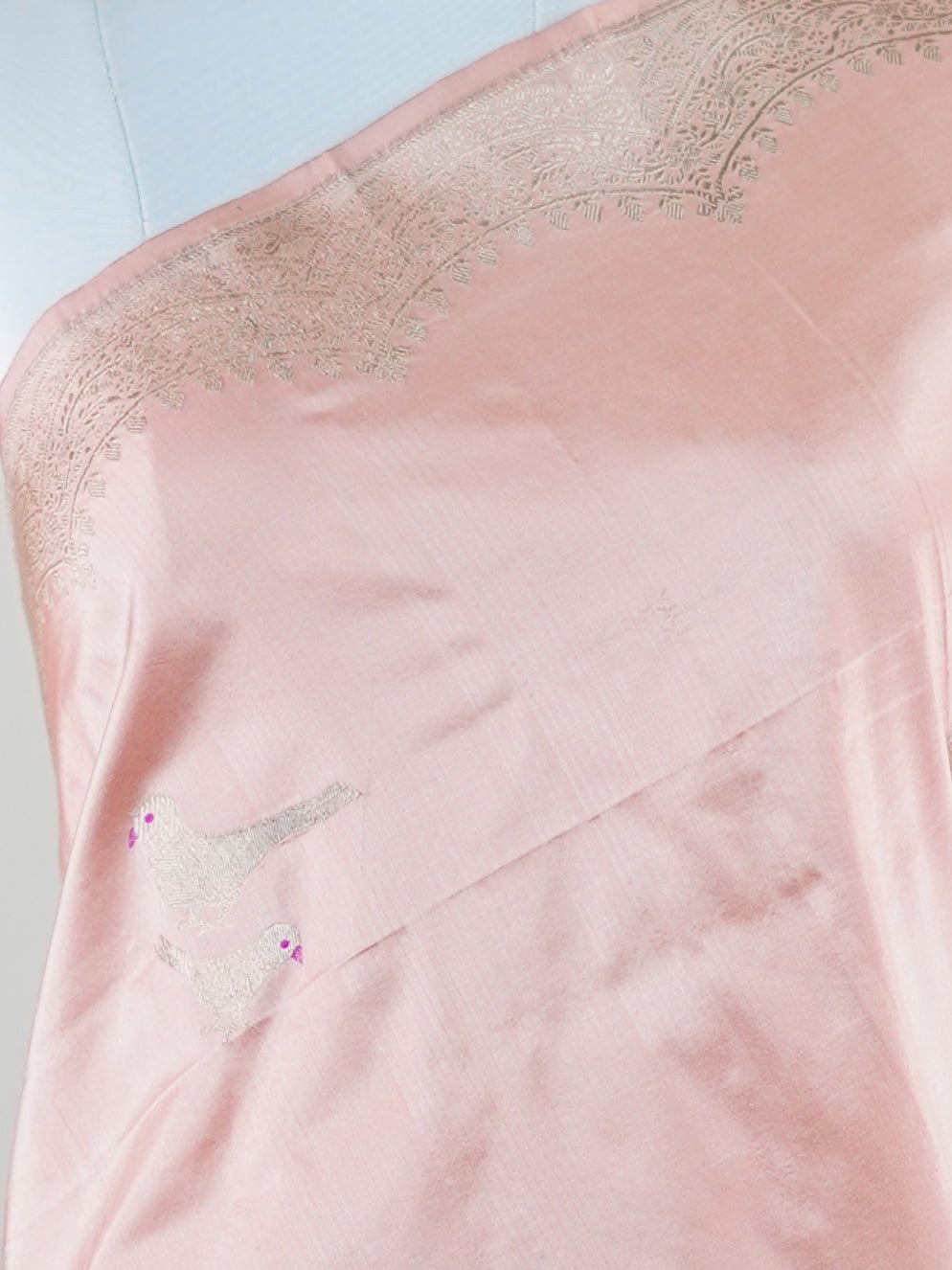 Katan Peach 100% Pure Katan Silk - Manoranjitham Weaves - Handloom Store