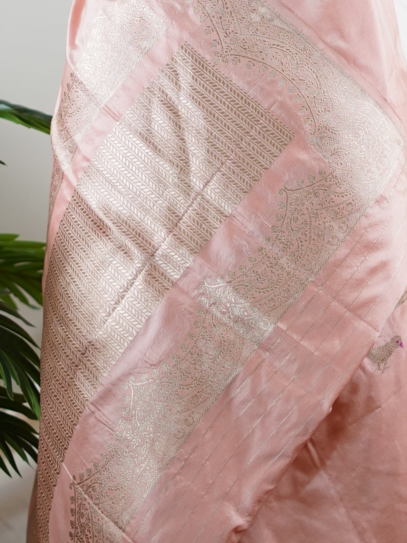 Katan Peach 100% Pure Katan Silk - Manoranjitham Weaves - Handloom Store