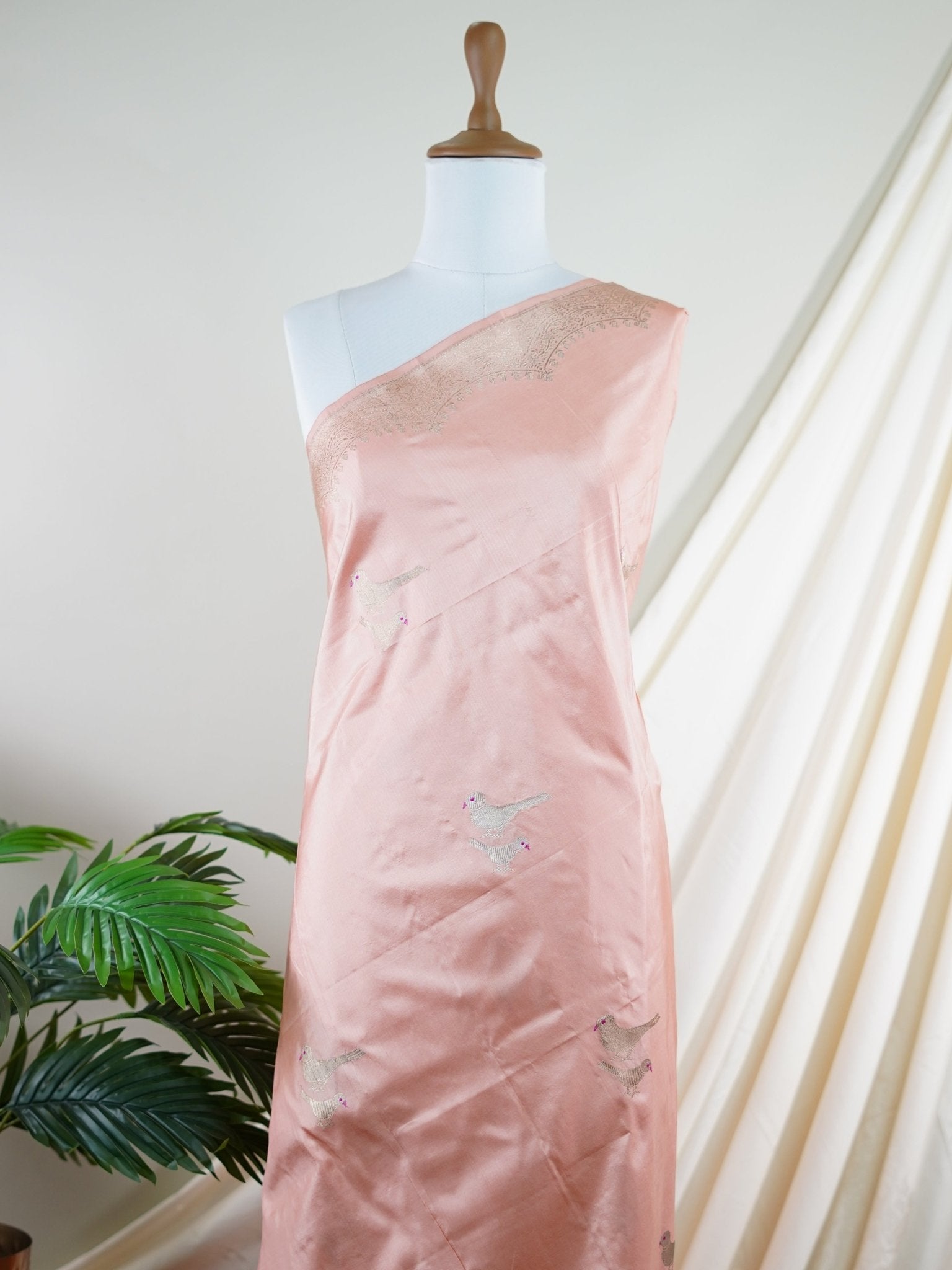 Katan Peach 100% Pure Katan Silk - Manoranjitham Weaves - Handloom Store