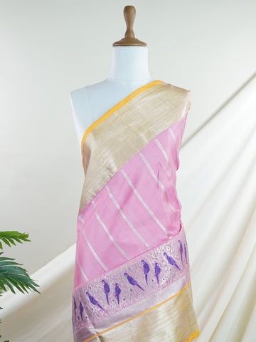 Venkatagiri Silk Woven in the heart of Andhra Pradesh, this Venkatagiri handloom saree is a symbol of regal elegance and heritage. Known for its soft texture and intricate craftsmanship, it drapes gracefully for weddings, pujas, and festive moments. Each thread carries tradition, making it a cherished piece of South Indian artistry. Lightweight yet luxurious — a true sree in every sense. Aarini - Manoranjitham Weaves - Handloom Store