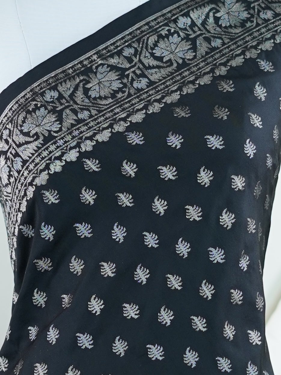 Katan Black Katan Semi Silk - Manoranjitham Weaves - Handloom Store