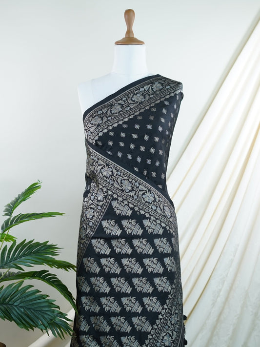 Katan Black Katan Semi Silk - Manoranjitham Weaves - Handloom Store