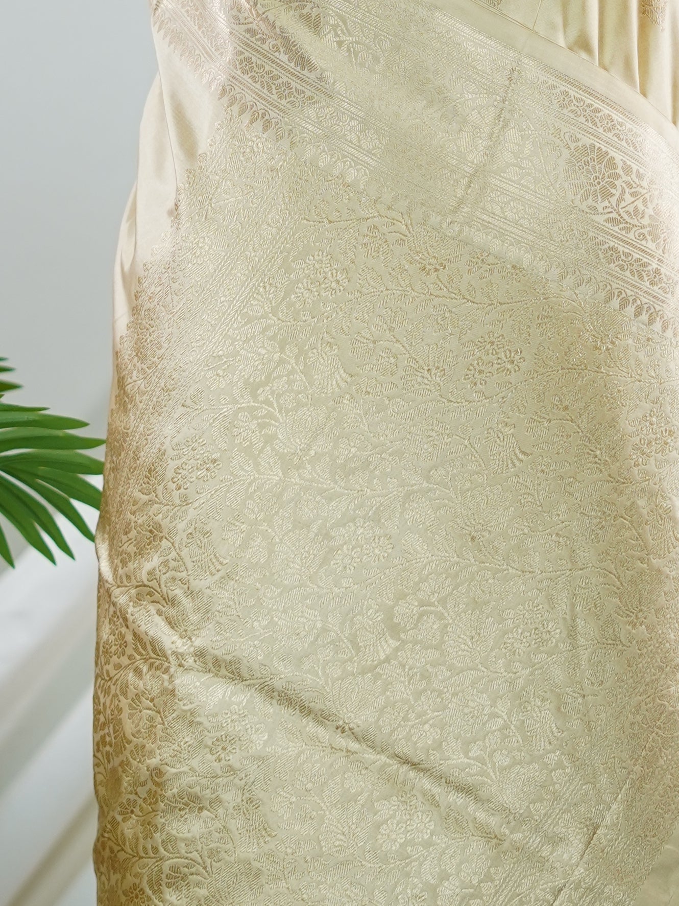 Katan Cream 100% Pure Katan Soft Silk - Manoranjitham Weaves - Handloom Store