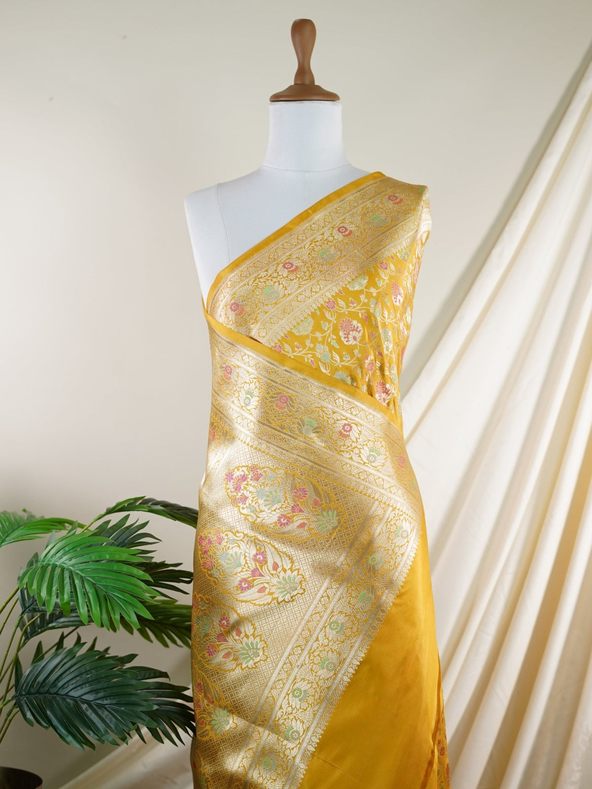 Katan Mustard Yellow 100% Pure Katan Silk - Manoranjitham Weaves - Handloom Store