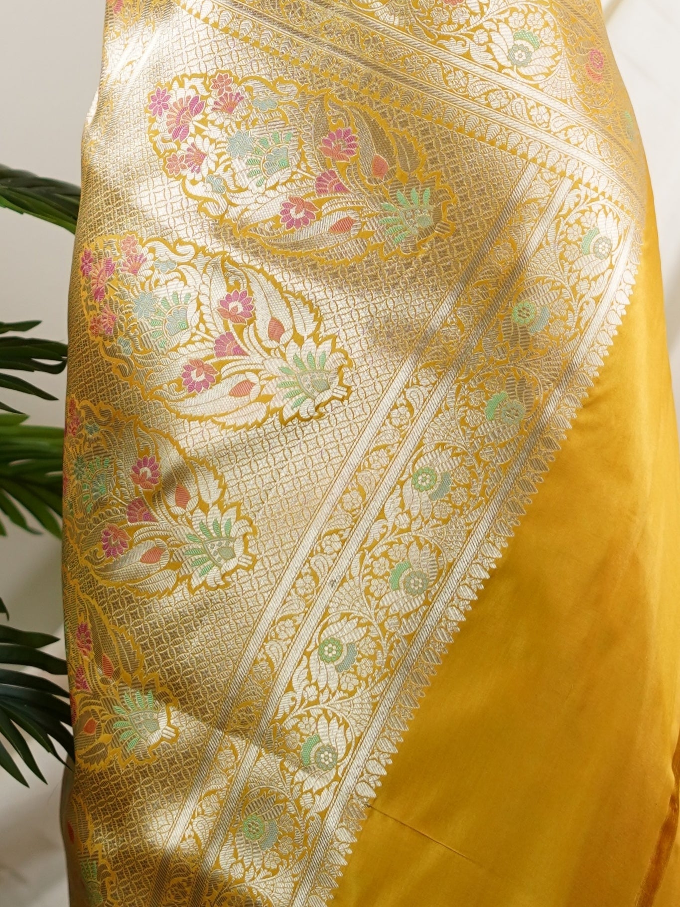 Katan Mustard Yellow 100% Pure Katan Silk - Manoranjitham Weaves - Handloom Store