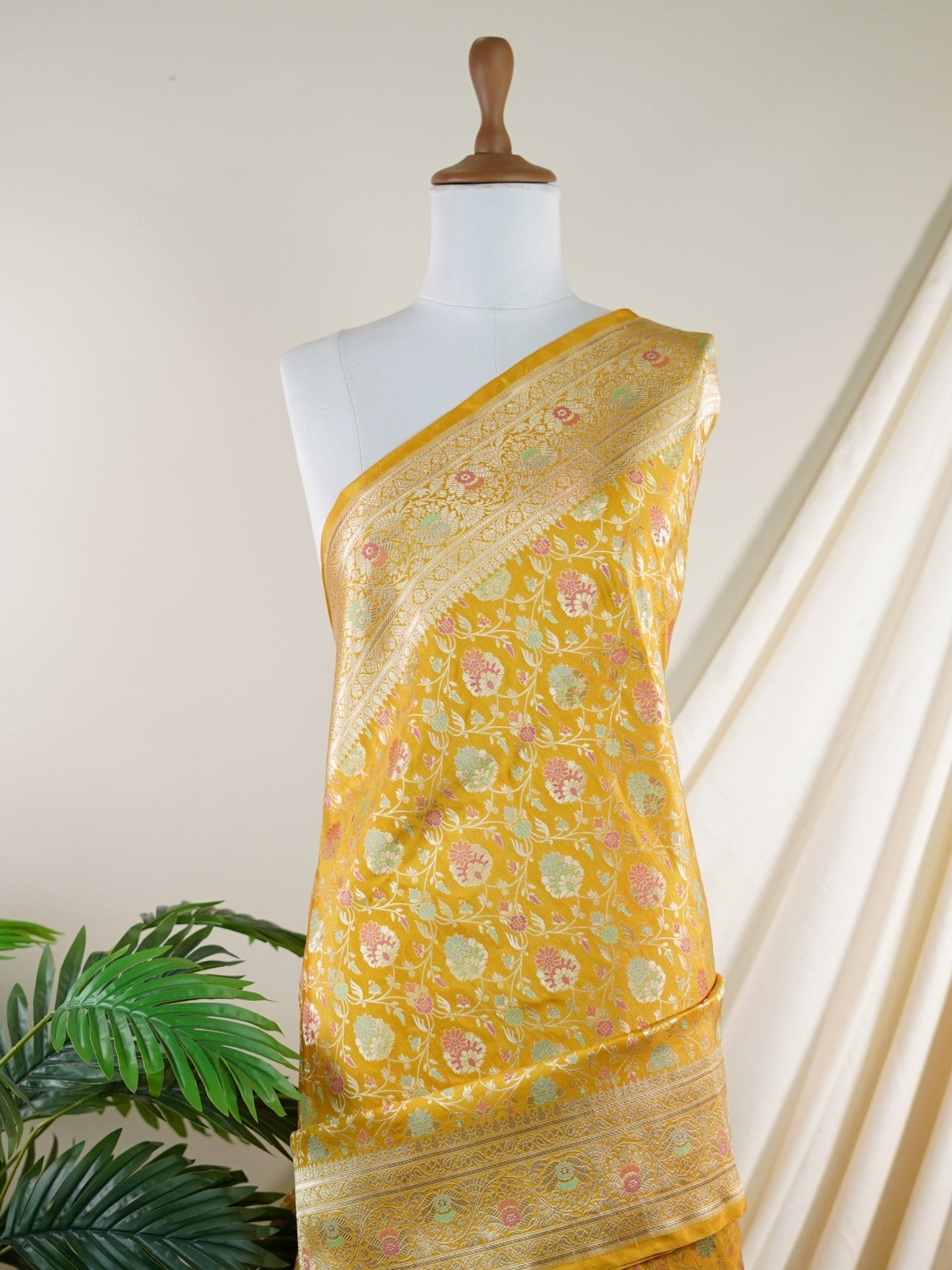 Katan Mustard Yellow 100% Pure Katan Silk - Manoranjitham Weaves - Handloom Store