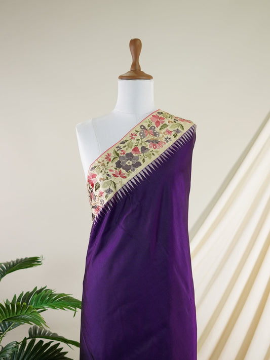 Gadwal Silk Royal Blue 100% Pure Silk  - Manoranjitham Weaves - Handloom Store