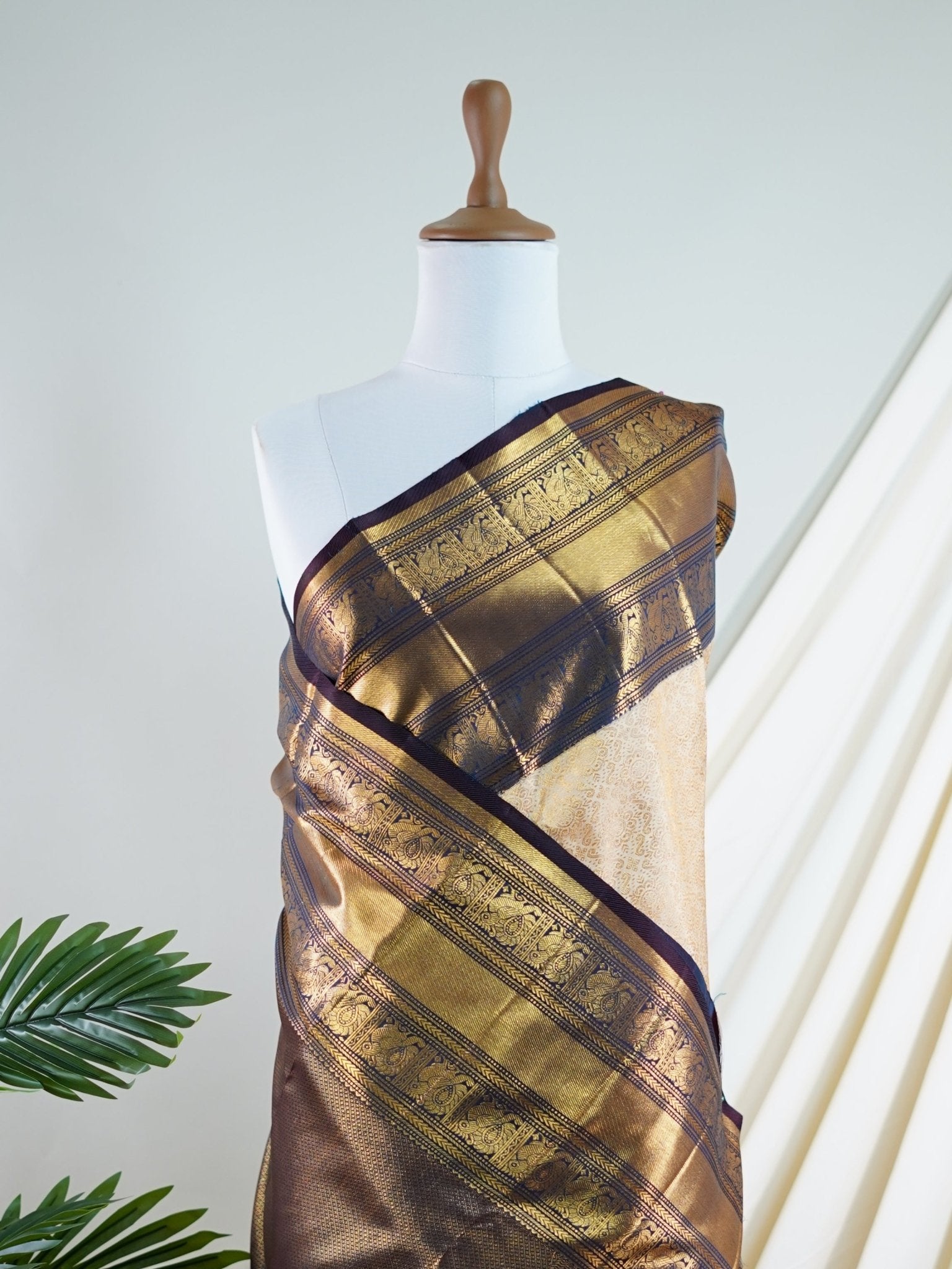 Kanchipuram Silk Light Brown 100% Pure Silk  - Manoranjitham Weaves - Handloom Store