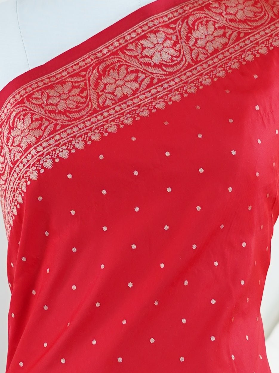 Katan Red Katan Semi Silk - Manoranjitham Weaves - Handloom Store