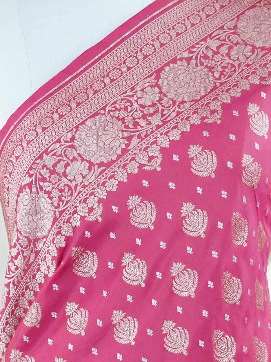 Katan Pink Katan Semi Silk - Manoranjitham Weaves - Handloom Store