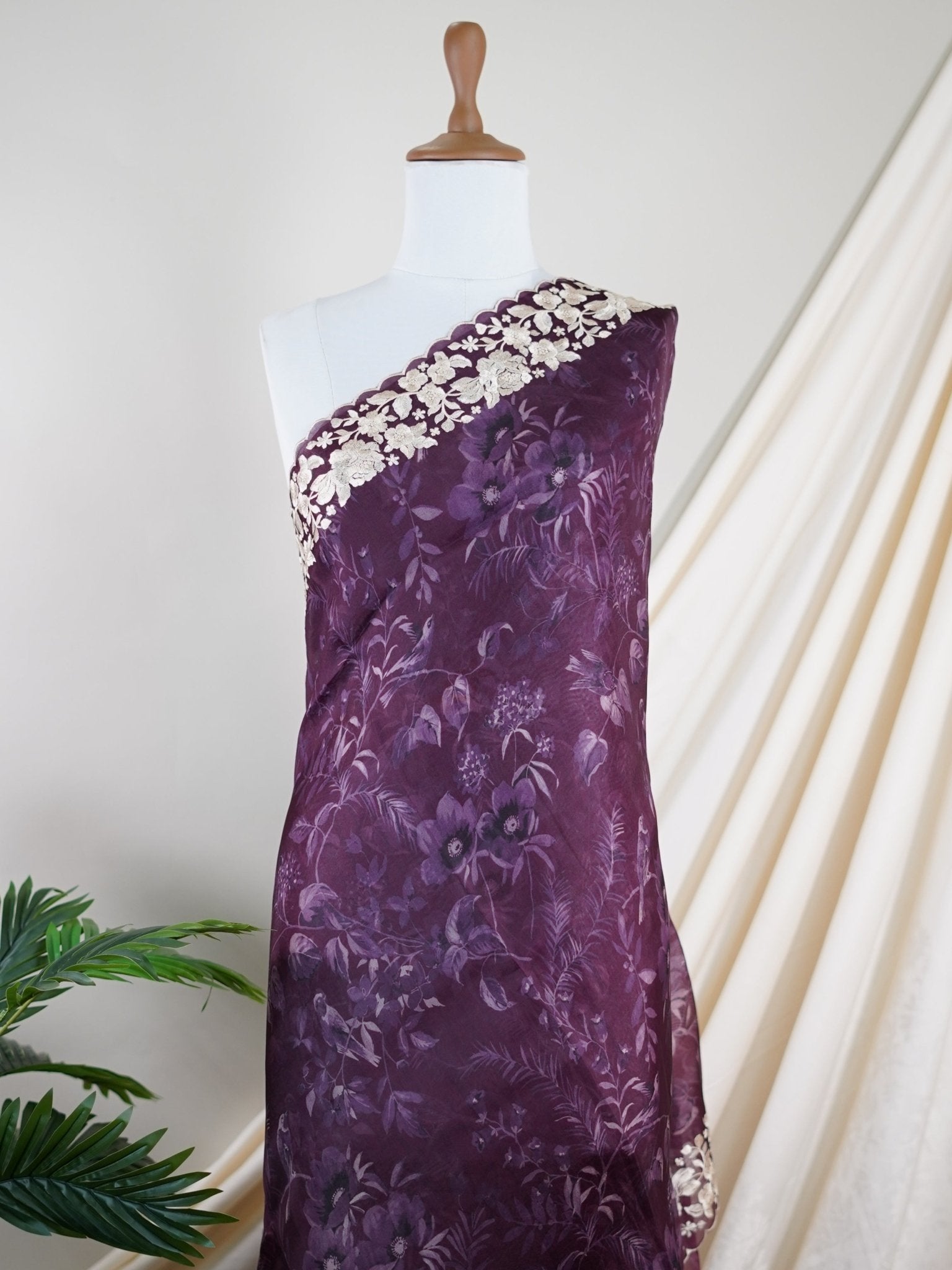 Tussar Wine Organza - Manoranjitham Weaves - Handloom Store