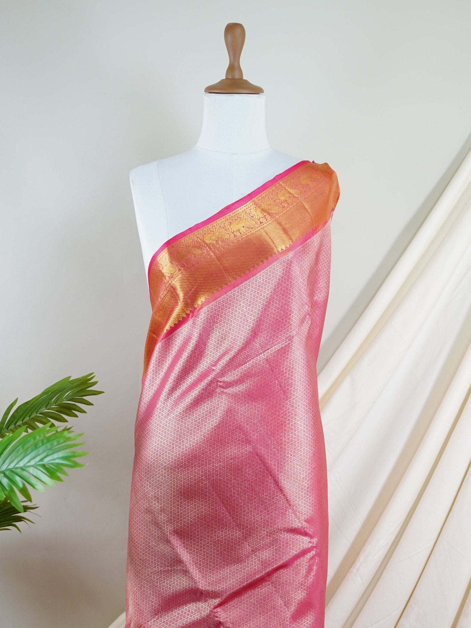 Kanchipuram Silk Hot Pink 100% Pure Silk  - Manoranjitham Weaves - Handloom Store