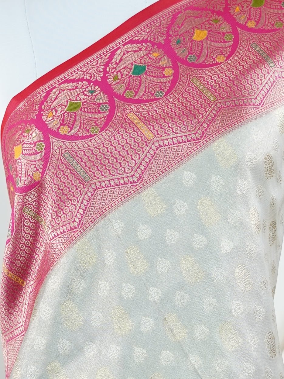 Katan Grey Katan Semi Silk - Manoranjitham Weaves - Handloom Store