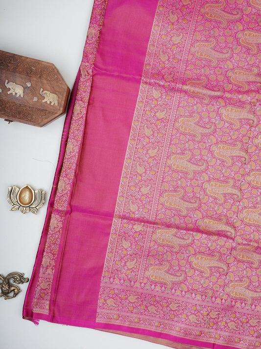 Katan Pink Semi Mushru - Manoranjitham Weaves - Handloom Store