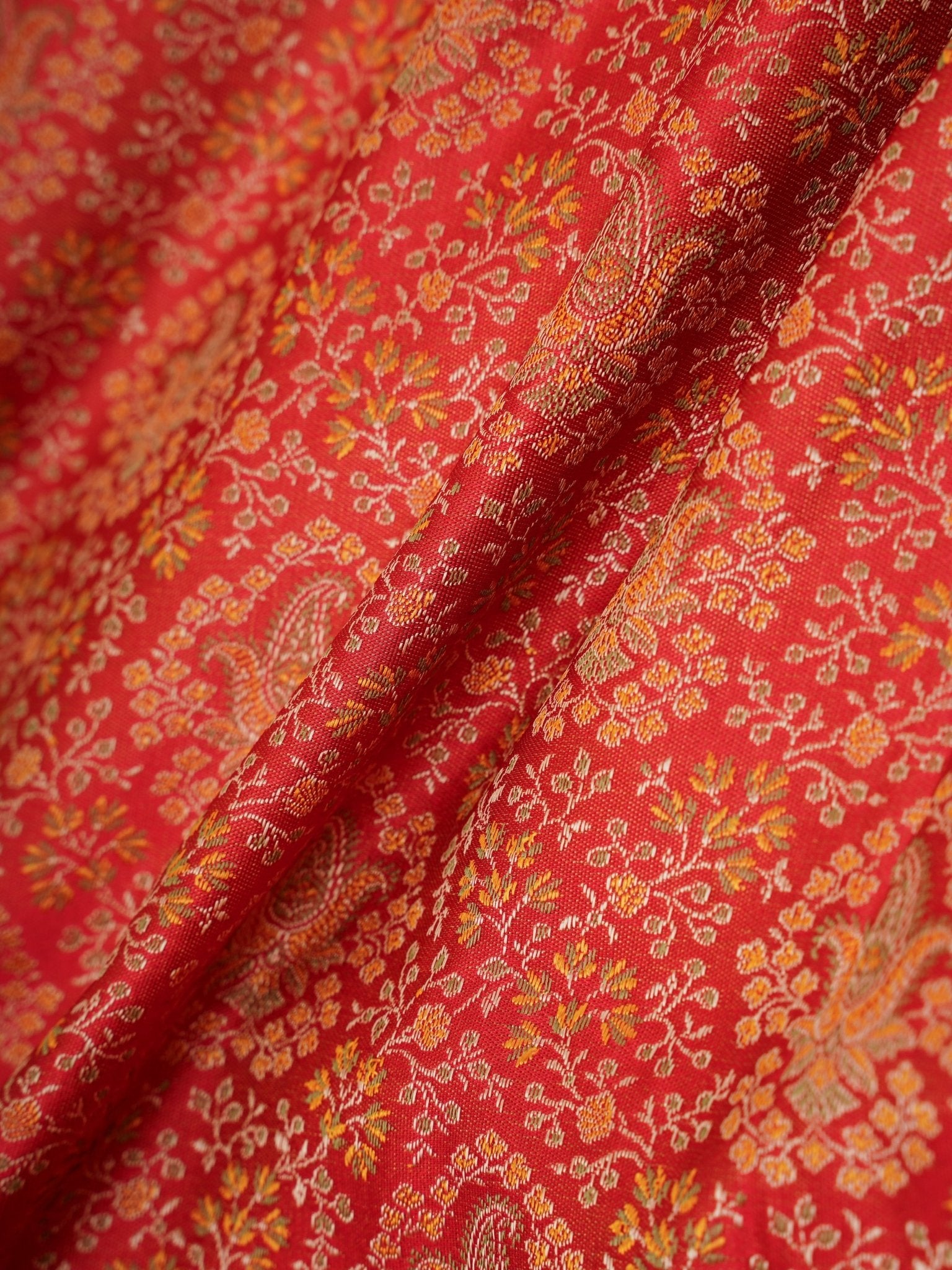Katan Red Semi Mushru - Manoranjitham Weaves - Handloom Store