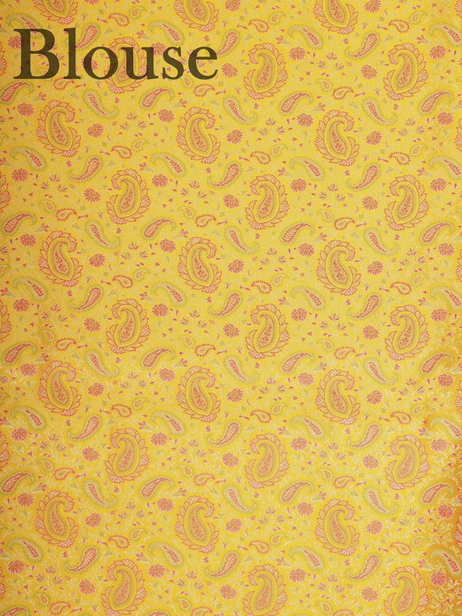 Katan Yellow Semi Mushru - Manoranjitham Weaves - Handloom Store