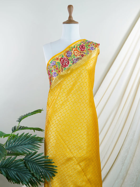Kanchipuram Silk Mustard 100% Pure Silk  - Manoranjitham Weaves - Handloom Store