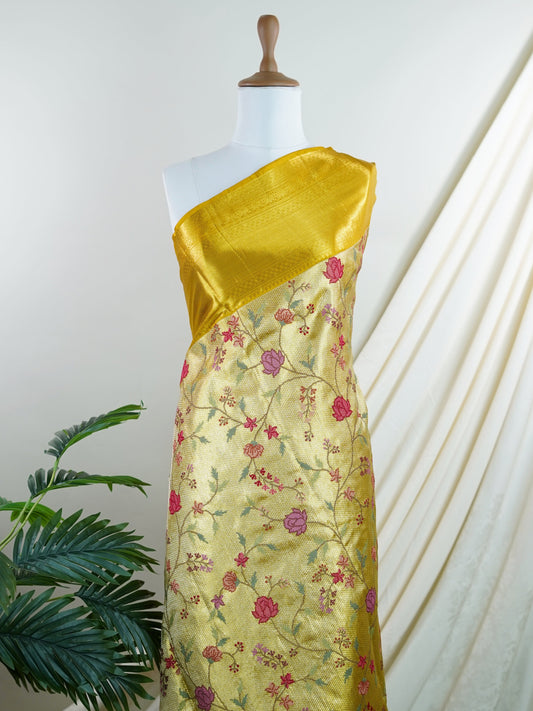 Kanchipuram Silk Yellow 100% Pure Silk  - Manoranjitham Weaves - Handloom Store