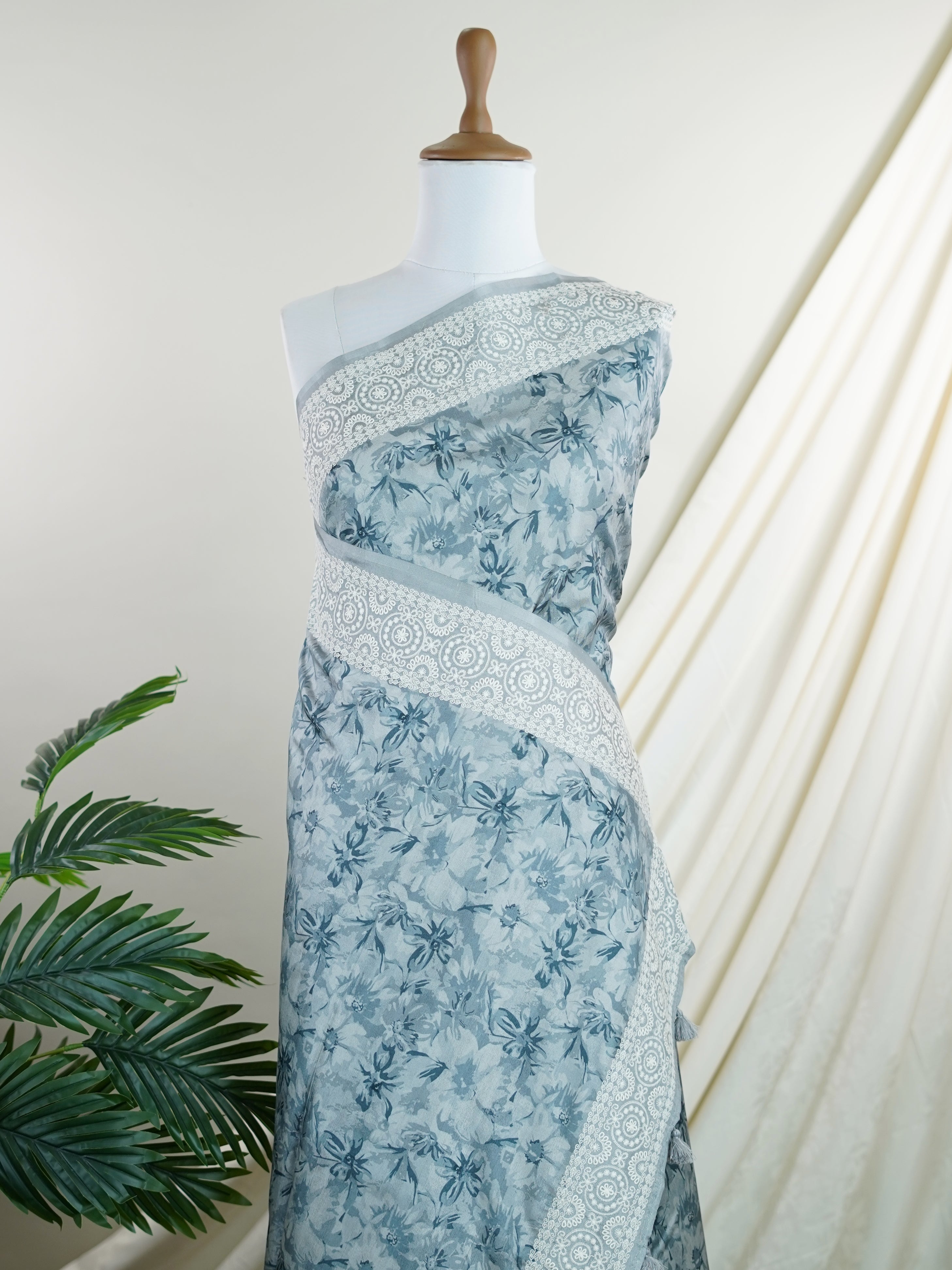 Tussars Grey Semi Tussar - Manoranjitham Weaves - Handloom Store