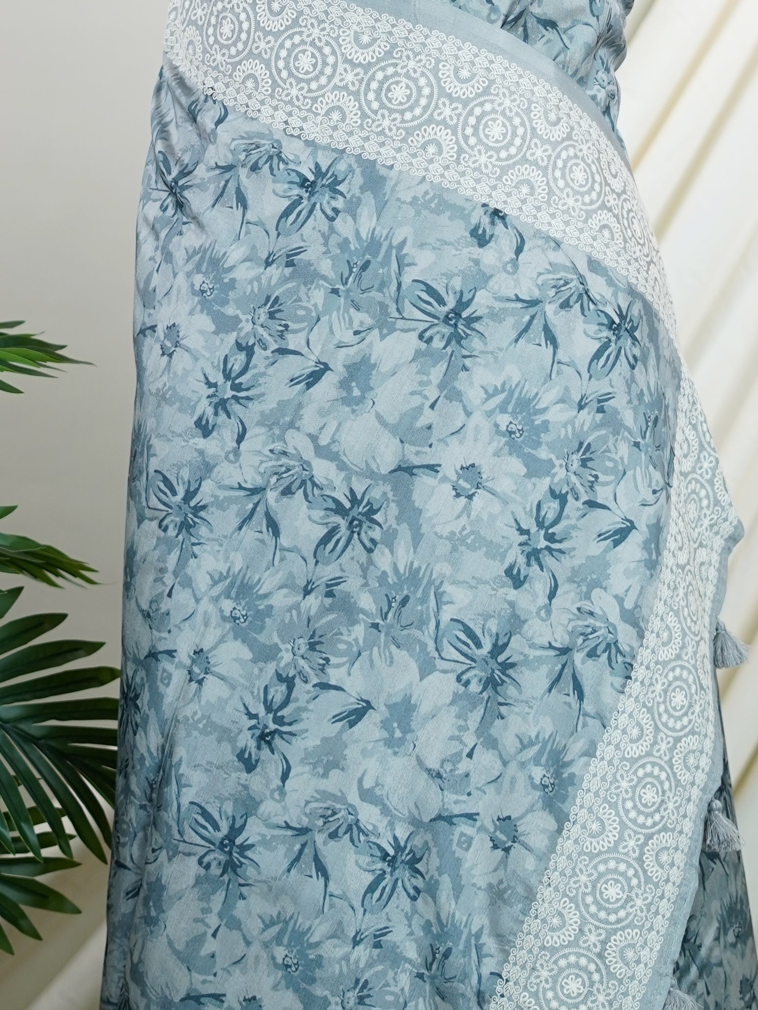 Tussars Grey Semi Tussar - Manoranjitham Weaves - Handloom Store