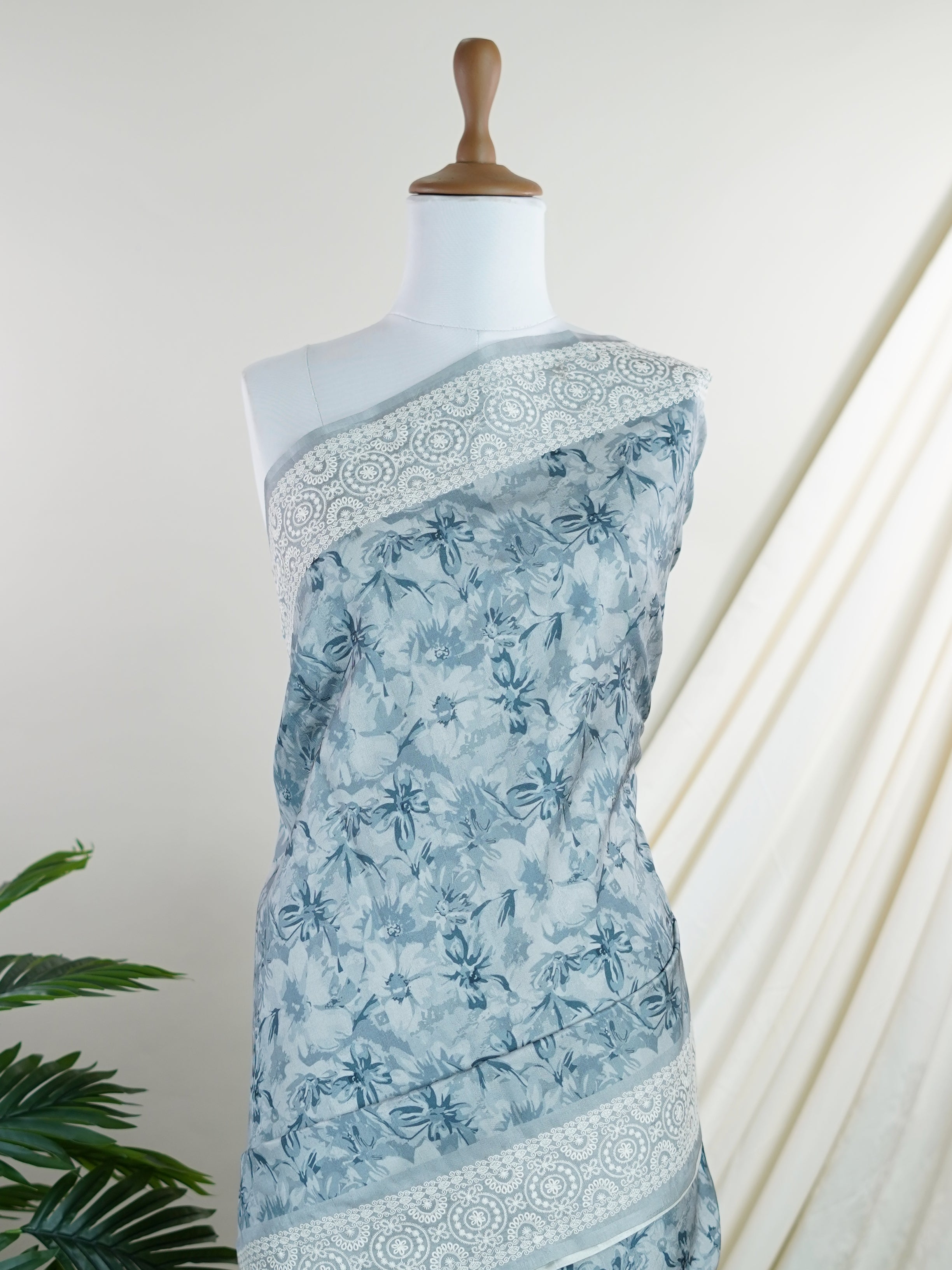 Tussars Grey Semi Tussar - Manoranjitham Weaves - Handloom Store