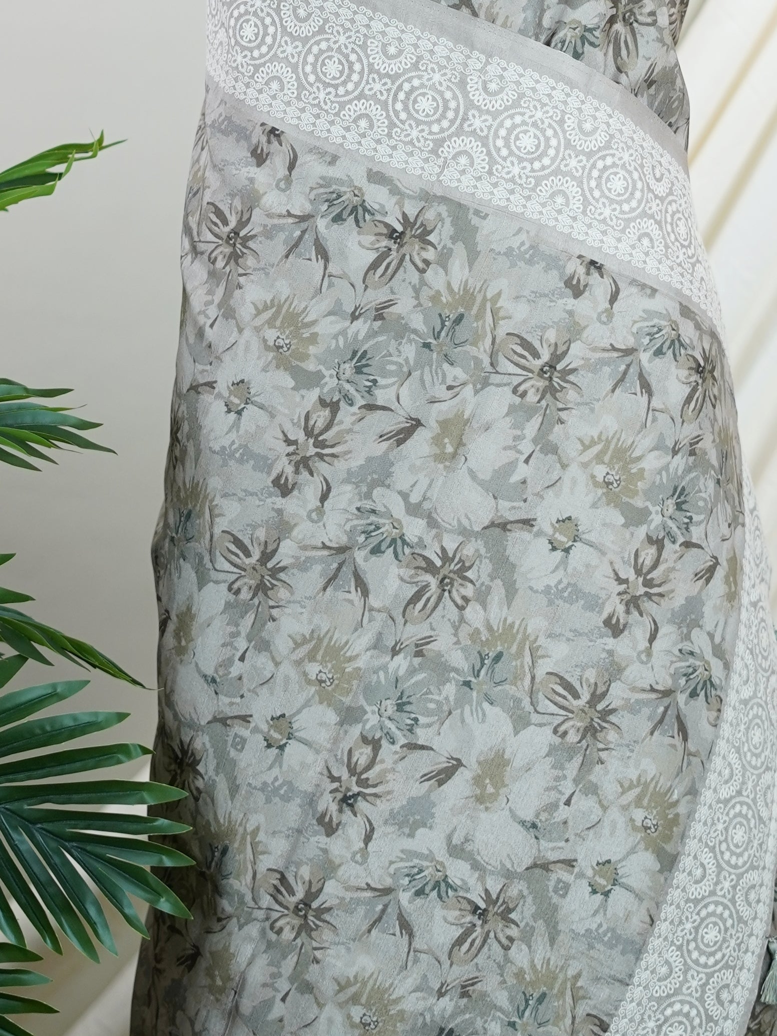 Tussars Grey Semi Tussar - Manoranjitham Weaves - Handloom Store