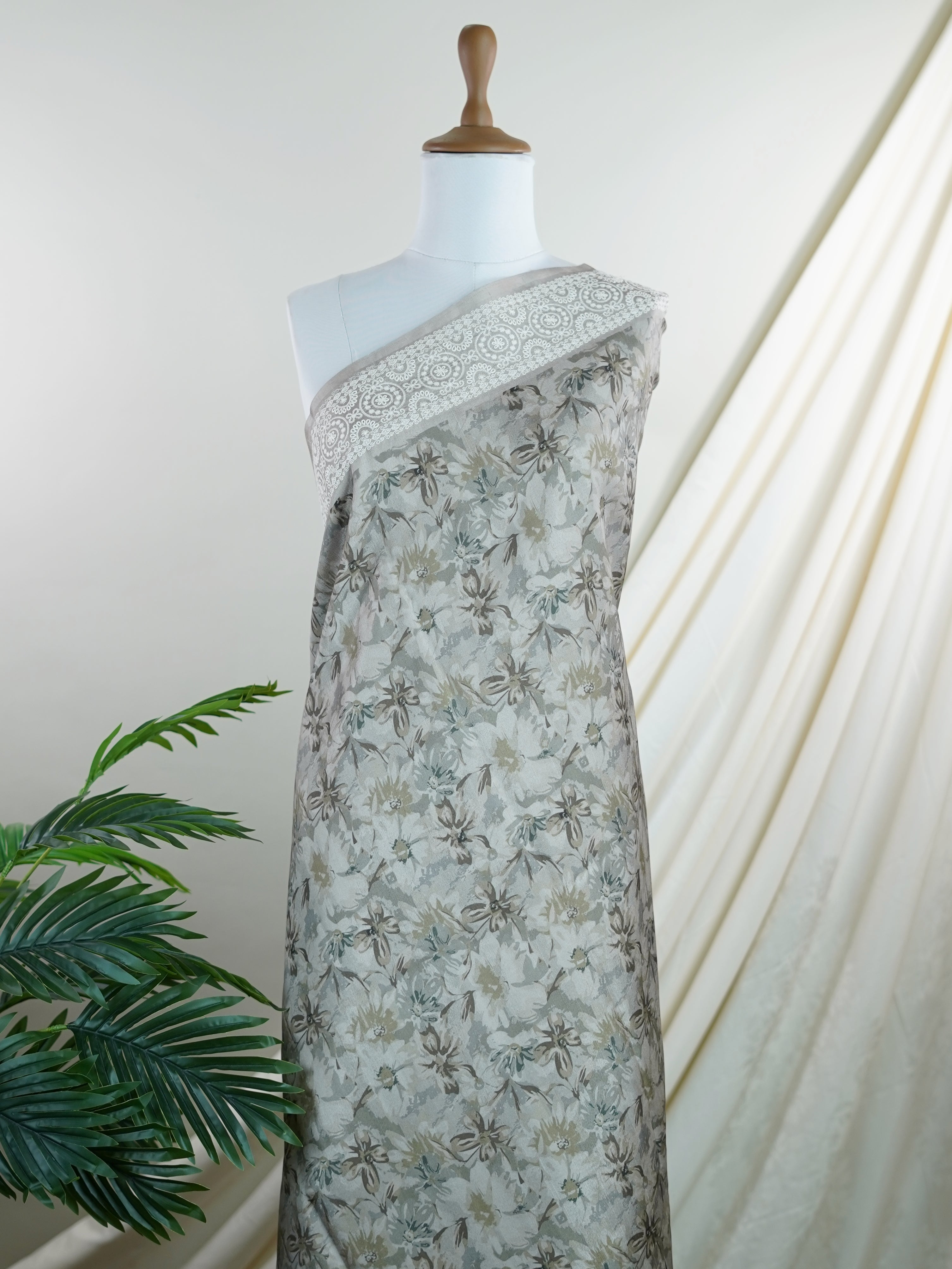 Tussars Grey Semi Tussar - Manoranjitham Weaves - Handloom Store