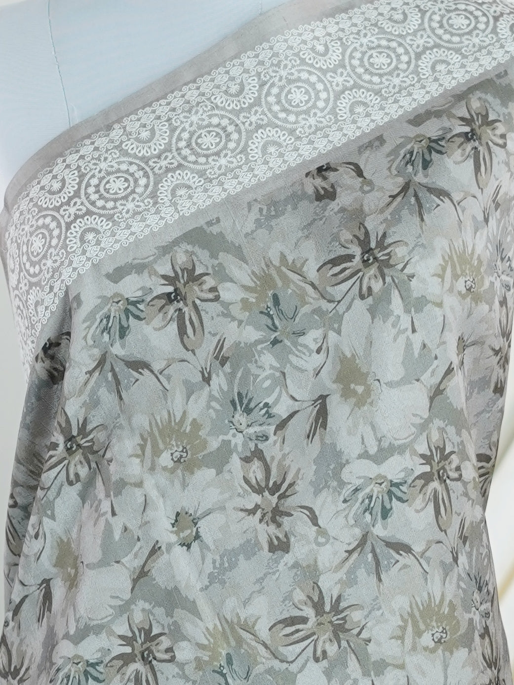 Tussars Grey Semi Tussar - Manoranjitham Weaves - Handloom Store