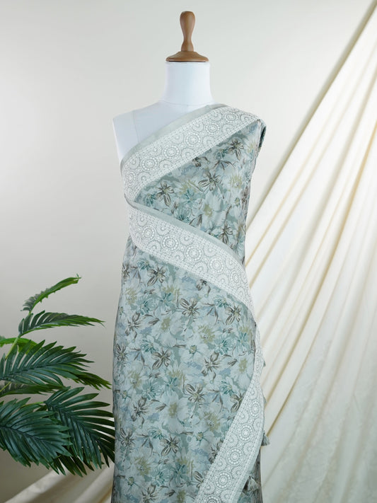 Tussars Green Semi Tussar - Manoranjitham Weaves - Handloom Store