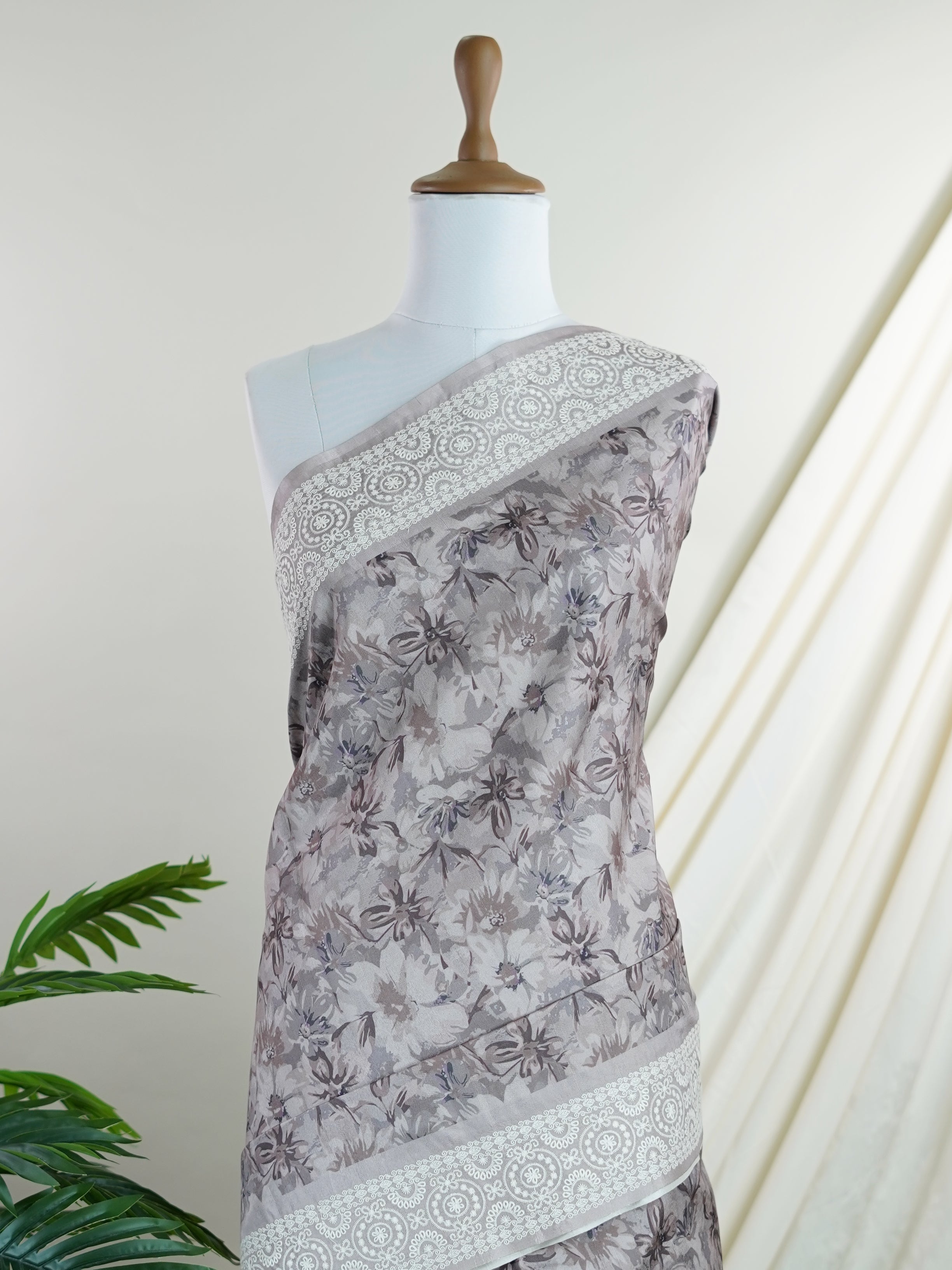 Tussars Grey Semi Tussar - Manoranjitham Weaves - Handloom Store