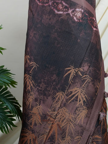 Tussars Earthy brown tones on semi tussar silk, detailed with elegant digital prints.br
A smooth drape with subtle sheen, handcrafted in the looms of Varanasi.br
Ideal for formal gatherings, office wear, or understated celebrations.br
#TussarGrace #DigitalPrintSaree #VaranasiWeaves Rajeswari - Semi Silk Saree | Digital Print - Manoranjitham Weaves - Handloom Store