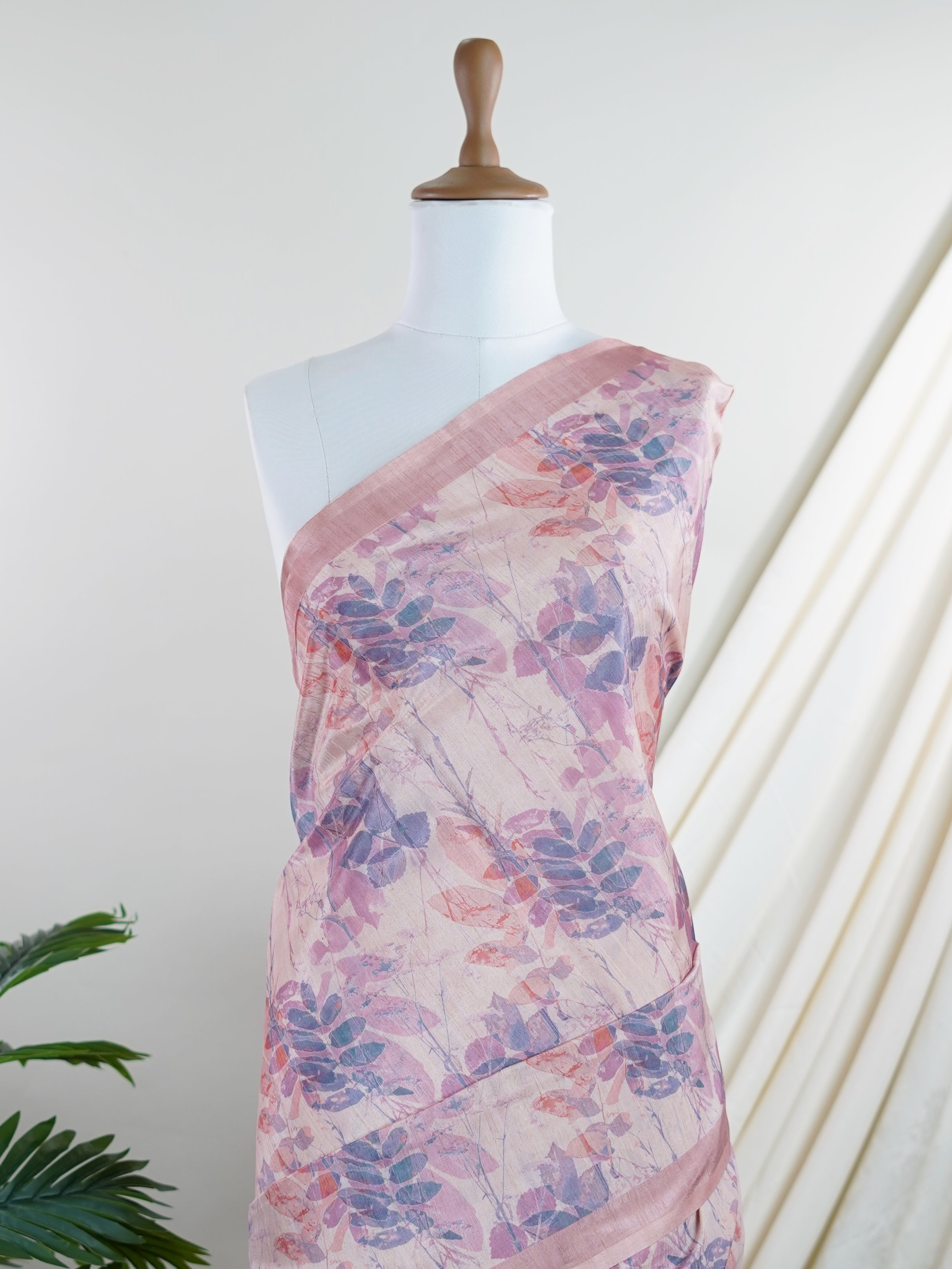 Tussars Baby Pink Semi Tussar - Manoranjitham Weaves - Handloom Store