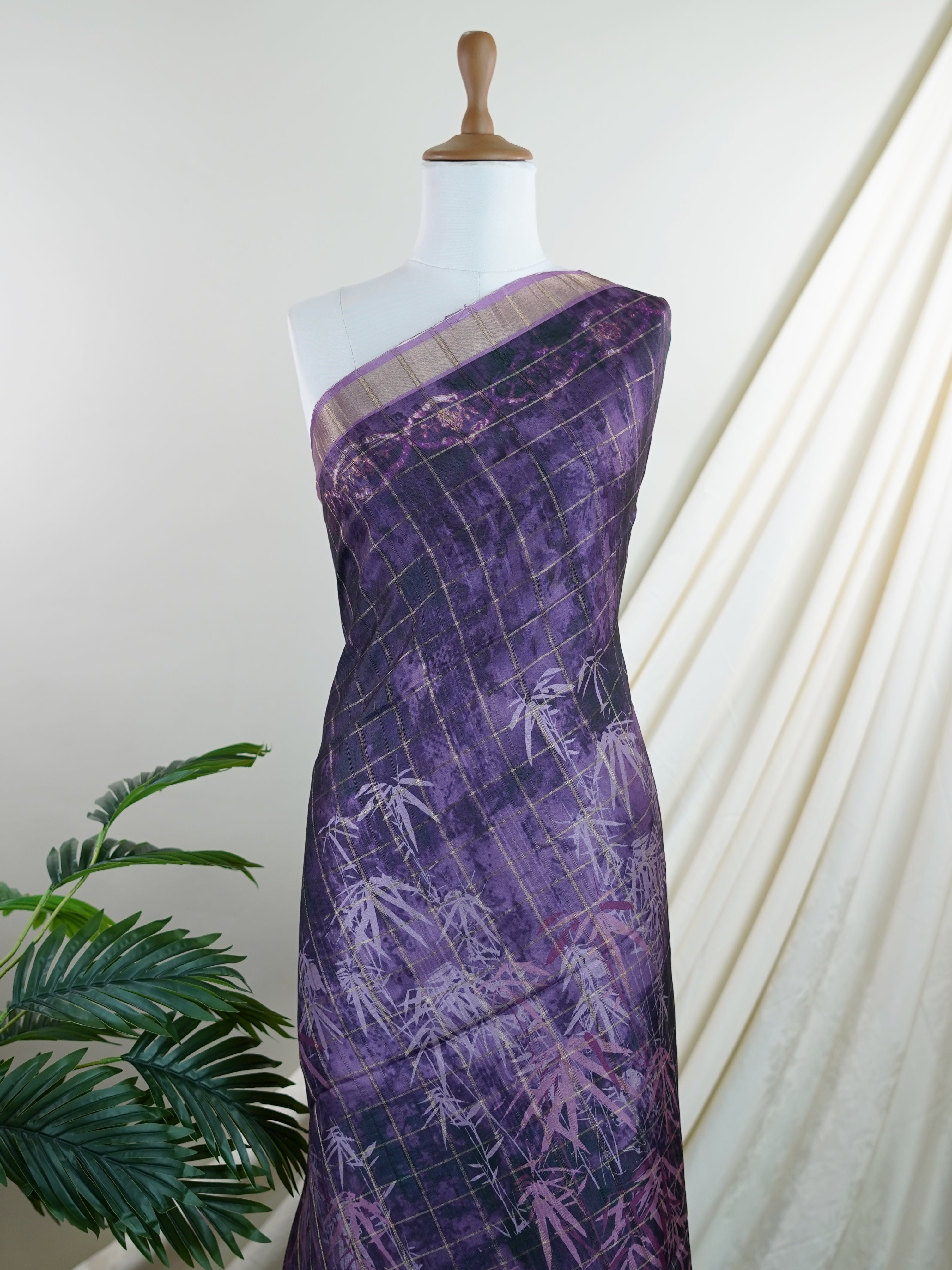 Tussars Violet Semi Tussar - Manoranjitham Weaves - Handloom Store