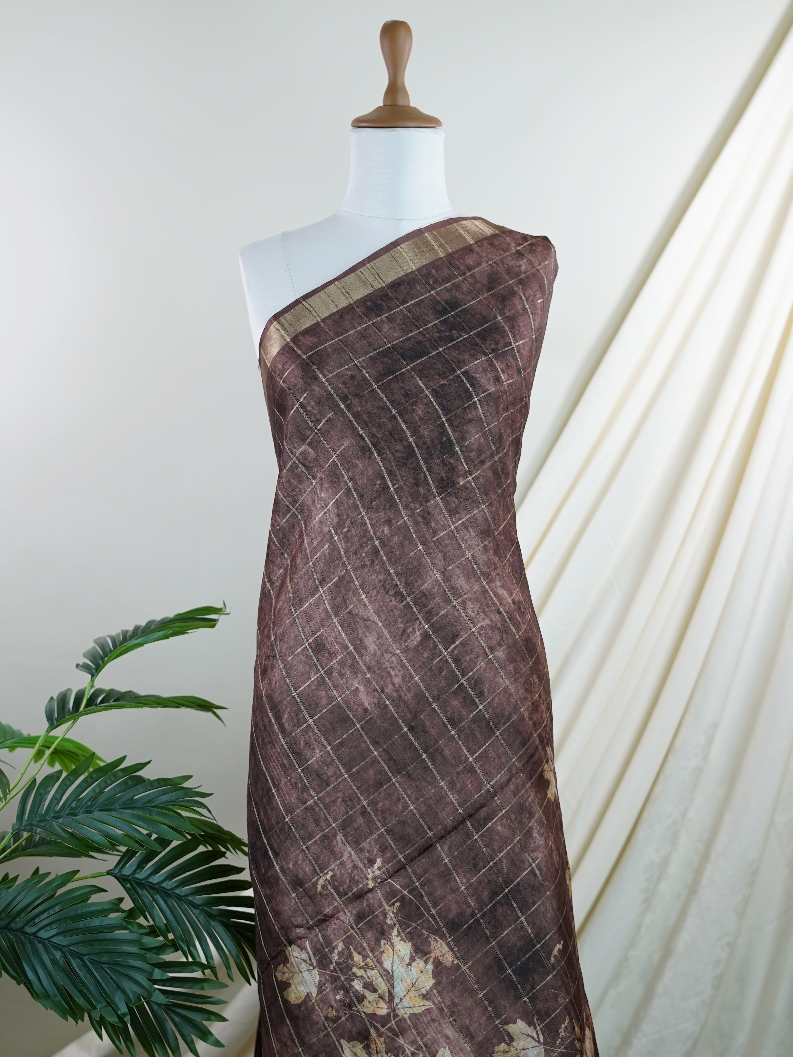 Tussars Brown  Semi Tussar - Manoranjitham Weaves - Handloom Store