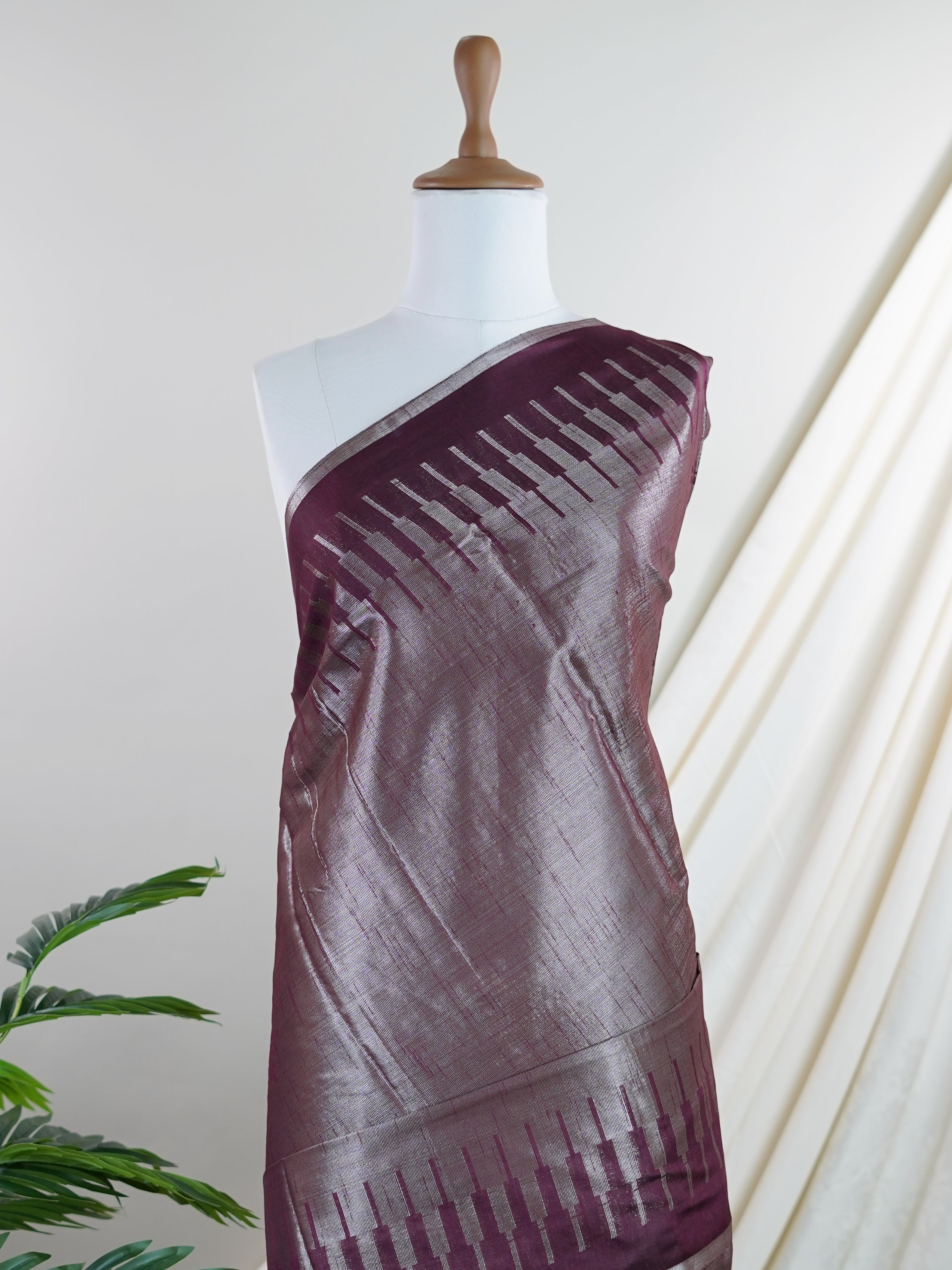 Tussars Maroon Semi Tussar - Manoranjitham Weaves - Handloom Store