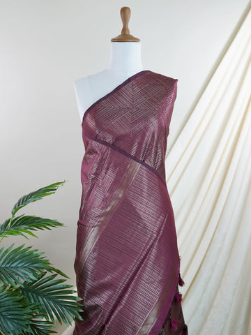 Tussars A rich maroon semi tussar saree adorned with striking gold geometric patterns.br
Crafted in Varanasi, it offers a lustrous drape with a modern design edge.br
Perfect for evening events, cultural functions, or statement festive wear.br
#SemiTussarWeaves #GeometricSaree #VaranasiElegance Jayanthi - Semi Silk Saree | Nan Zari Work | Handwoven - Manoranjitham Weaves - Handloom Store