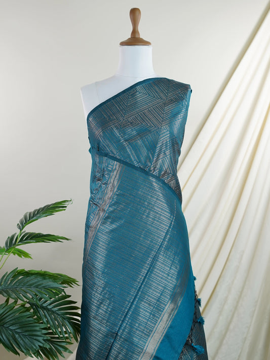 Tussars Green Semi Tussar - Manoranjitham Weaves - Handloom Store