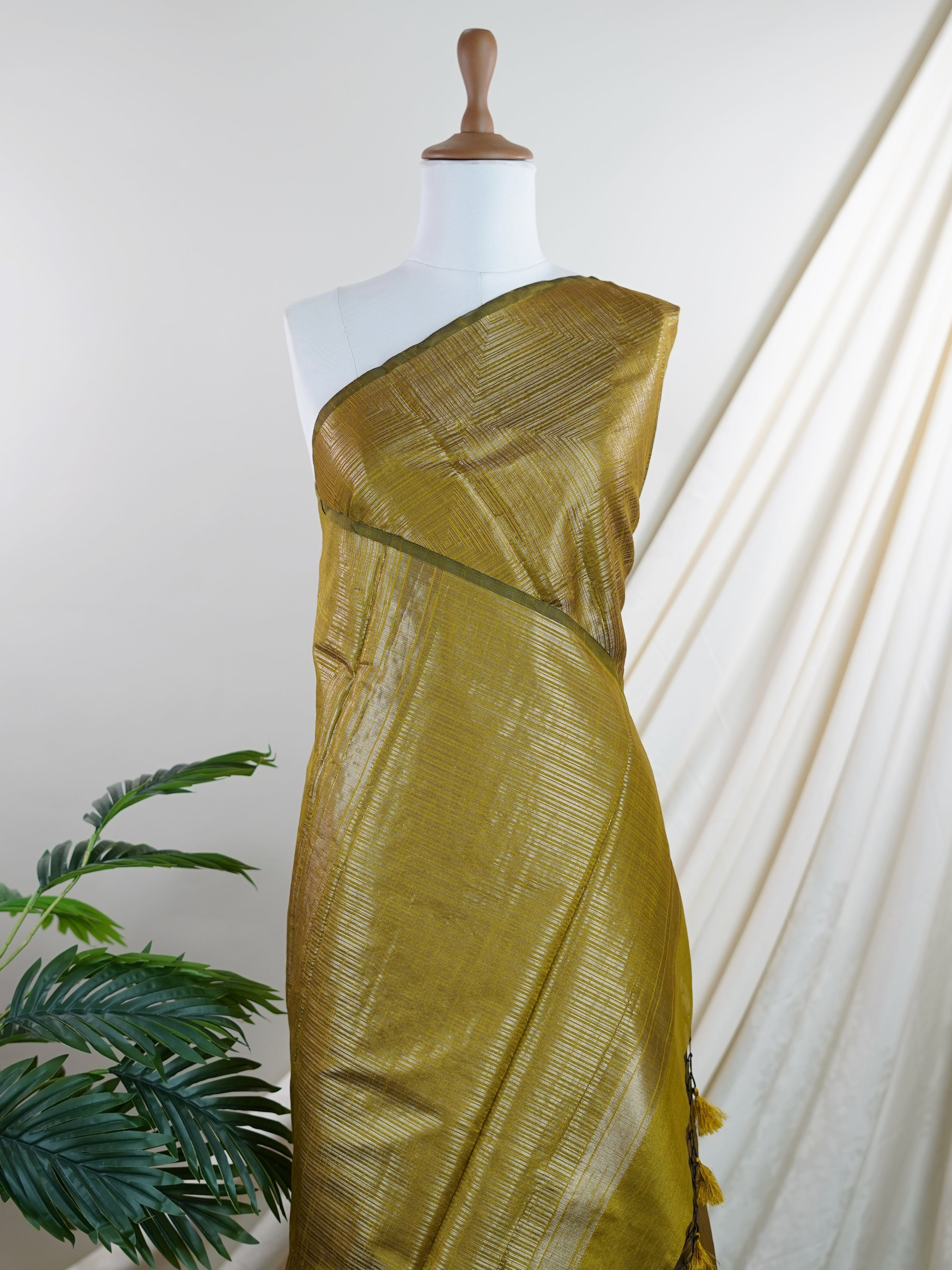 Tussars Olive Green  Semi Tussar - Manoranjitham Weaves - Handloom Store