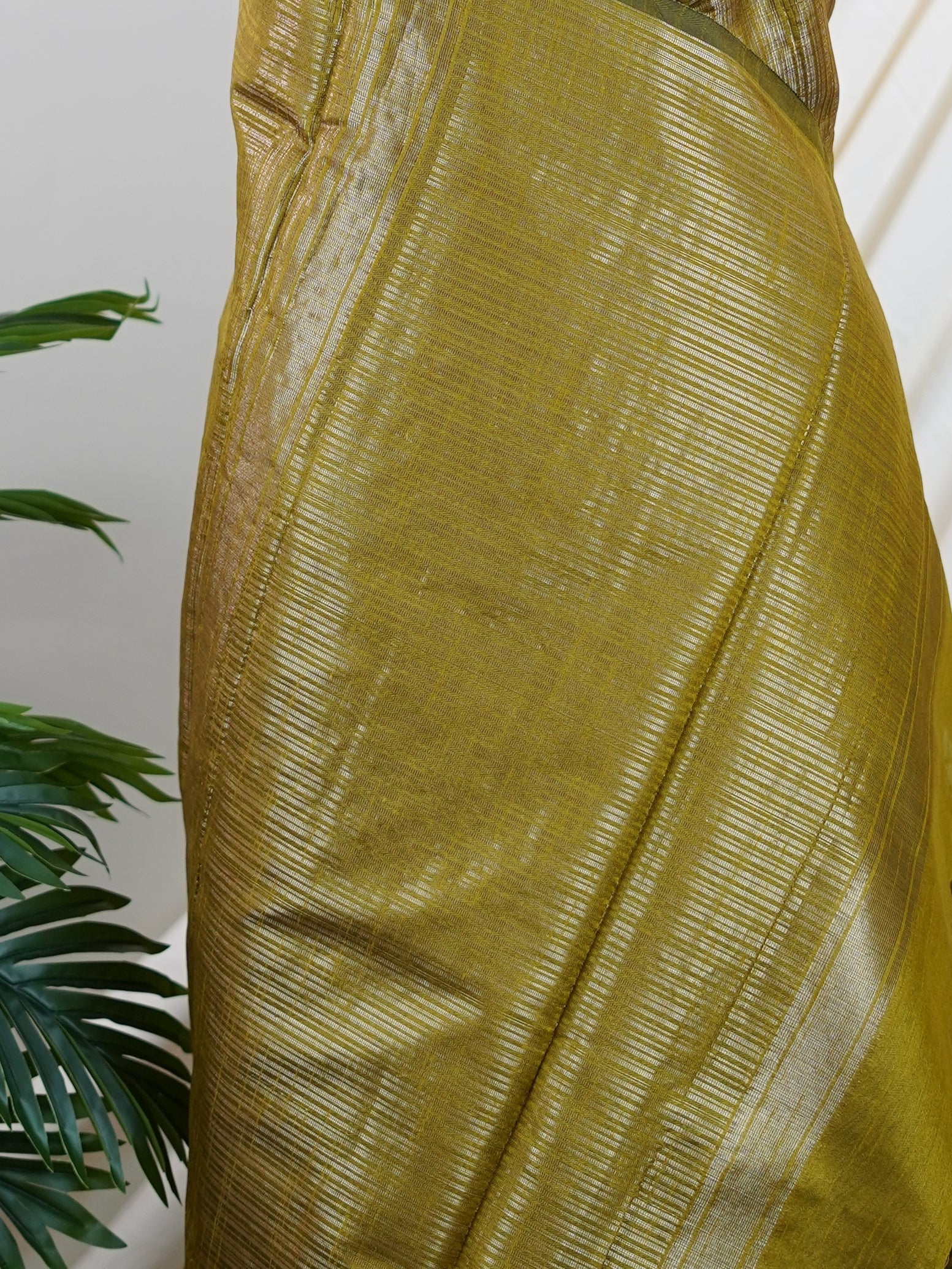 Tussars Olive Green  Semi Tussar - Manoranjitham Weaves - Handloom Store