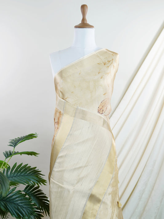 tissue Beige Semi Tissue - Manoranjitham Weaves - Handloom Store