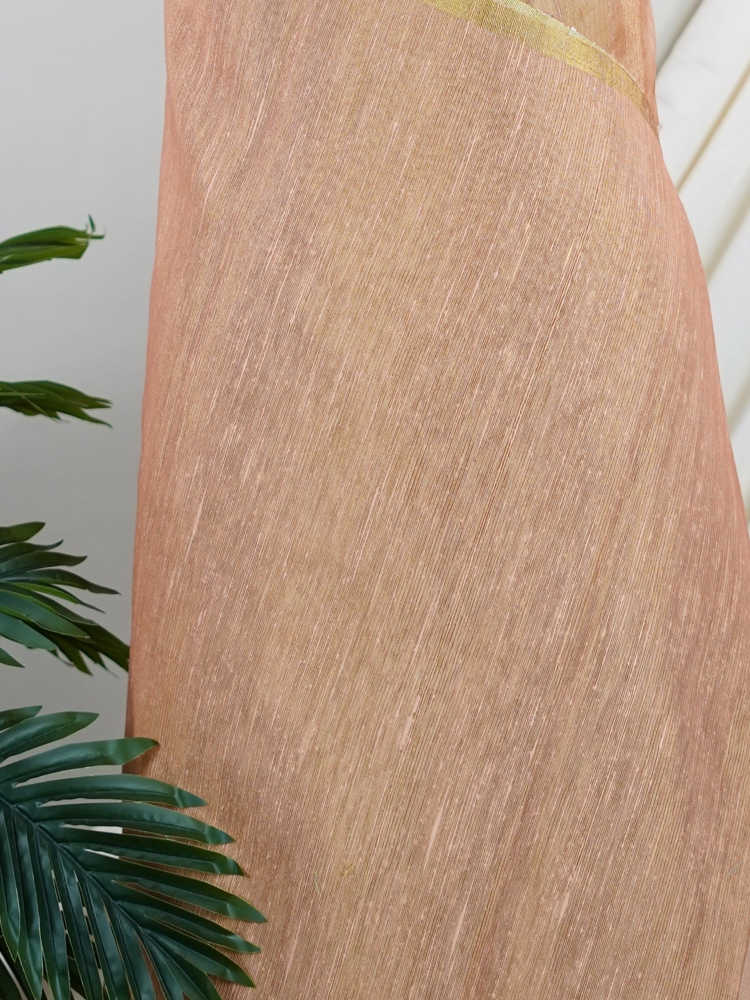 Linen Orange Semi Linen Tissue - Manoranjitham Weaves - Handloom Store