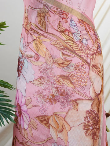 Kota Handwoven by skilled artisans of Maharashtra, this Kota saree in Pink blends traditional elegance with intricate nan zari work. A truly stunning drape for special occasions. The interplay of colors and craftsmanship makes it a treasured piece for every saree connoisseur. Sohinia - Pink Handloom Pure Silk Saree - Manoranjitham Weaves - Handloom Store