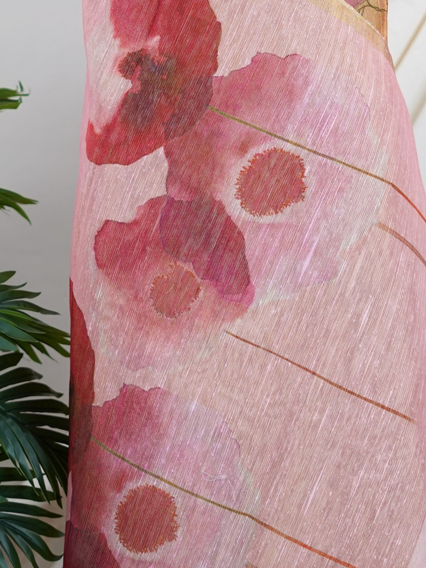 Tissue Pink Semi Linen Tissue - Manoranjitham Weaves - Handloom Store